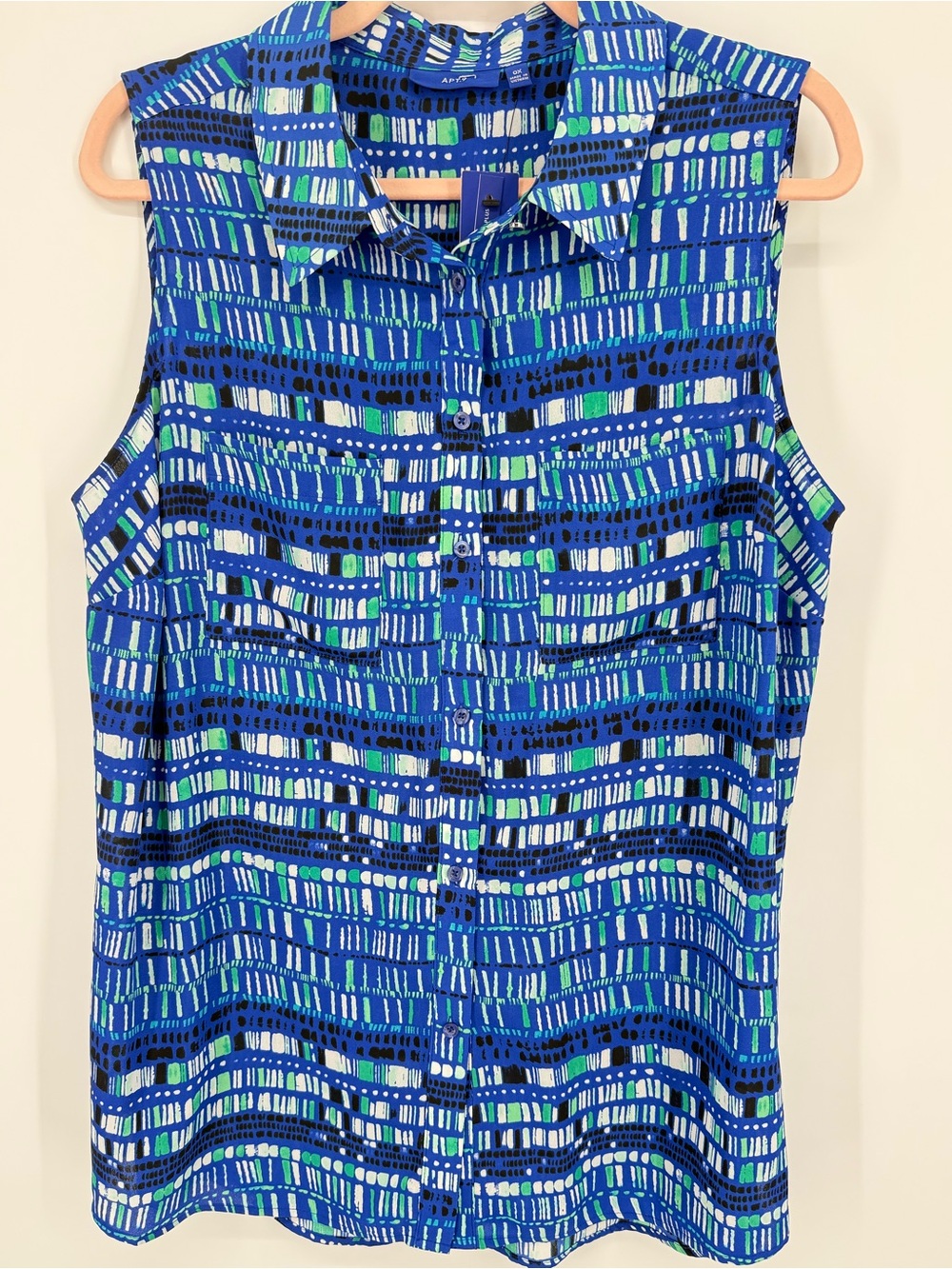 Apt.‎ 9 Blue Green Patterned Sleeveless Button-Down Top